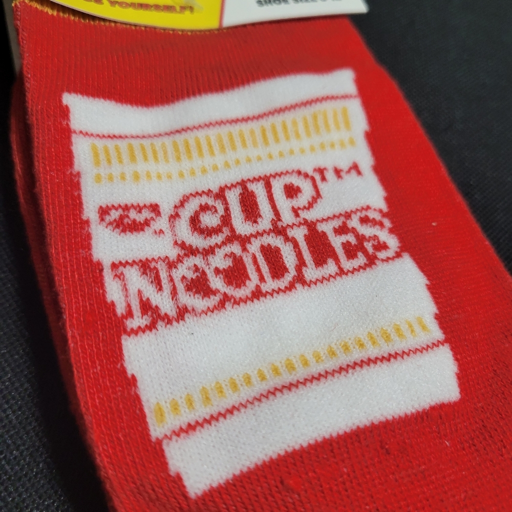 Instant Ramen Cup O Noodle themed red crazy kooky fun crew socks